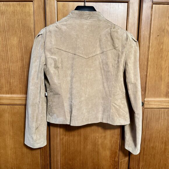Vintage Western Cropped Suede Leather Jacket Size 12, Beige Tan, Made in Korea - Picture 4 of 9